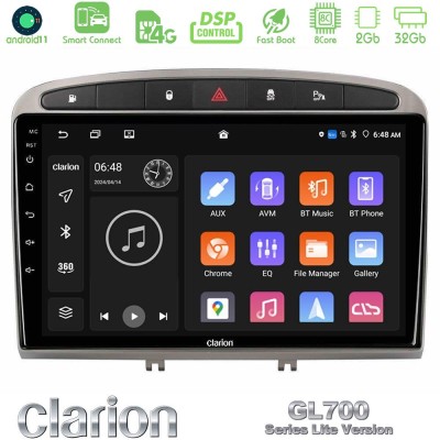 Clarion GL700 Lite Series 8Core Android11 2+32GB Peugeot 308/RCZ Navigation Multimedia Tablet 9" (Ασημί Χρώμα) Με Carplay & Andr