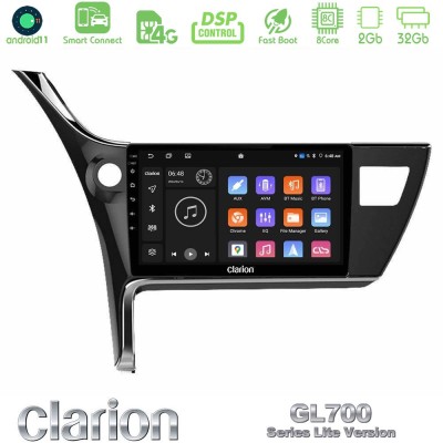Clarion GL700 Lite Series 8Core Android11 2+32GB Toyota Corolla 2017-2018 Navigation Multimedia Tablet 10" Με Carplay & Android 