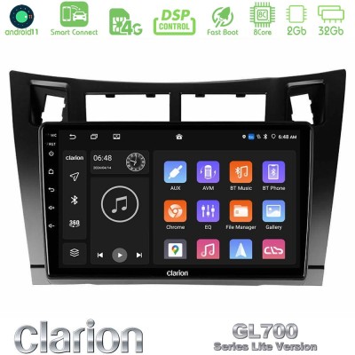 Clarion GL700 Lite Series 8Core Android11 2+32GB Toyota Yaris Navigation Multimedia Tablet 9" (Μαύρο Χρώμα) Με Carplay & Android