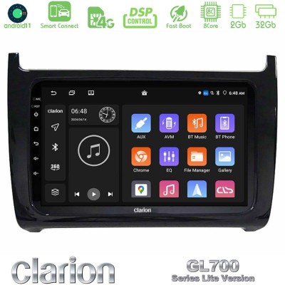 Clarion GL700 Lite Series 8Core Android11 2+32GB Vw Polo 2009-2014 Navigation Multimedia Tablet 9" Με Carplay & Android Auto