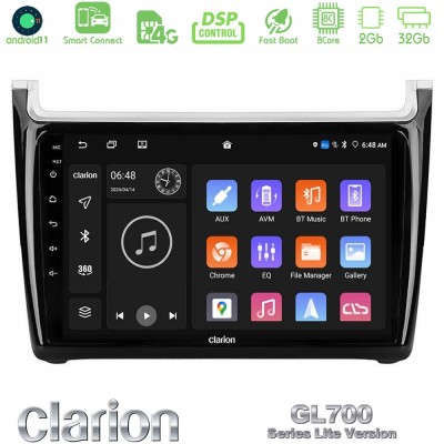 Clarion GL700 Lite Series 8Core Android11 2+32GB Vw Polo 2014-2017 Navigation Multimedia Tablet 9" Με Carplay & Android Auto