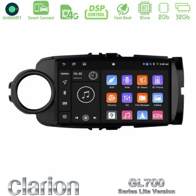 Clarion GL700 Lite Series 8Core Android11 2+32GB Toyota Yaris Navigation Multimedia Tablet 9" (Μαύρο Χρώμα) Με Carplay & Android