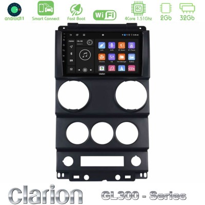 Clarion GL300 Series 4Core Android11 2+32GB Jeep Wrangler 2008-2010 Navigation Multimedia Tablet 9" Με Carplay & Android Auto