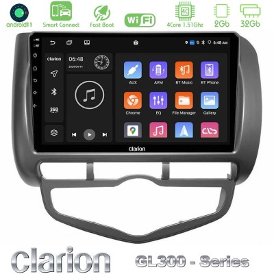 Clarion GL300 Series 4Core Android11 2+32GB Honda Jazz 2002-2008 (Auto A/C) Navigation Multimedia Tablet 9" Με Carplay & Android