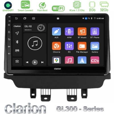 Clarion GL300 Series 4Core Android11 2+32GB Mazda 2 2014-2021 Navigation Multimedia Tablet 9" Με Carplay & Android Auto