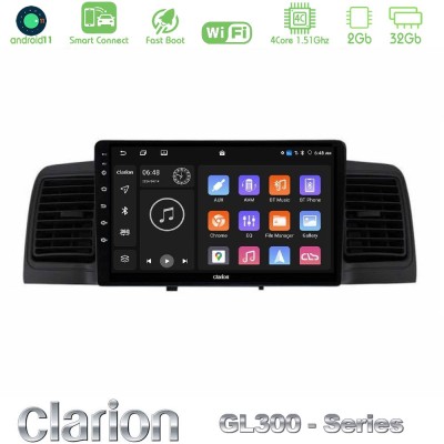 Clarion GL300 Series 4Core Android11 2+32GB Toyota Corolla 2002-2006 Navigation Multimedia Tablet 9" Με Carplay & Android Auto