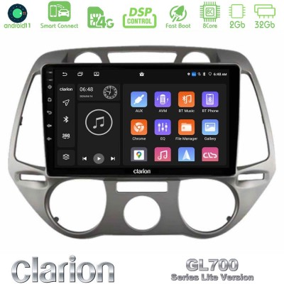 Clarion GL700 Lite Series 8Core Android11 2+32GB Hyundai i20 2009-2012 Manual A/C Navigation Multimedia Tablet 9" Με Carplay & A