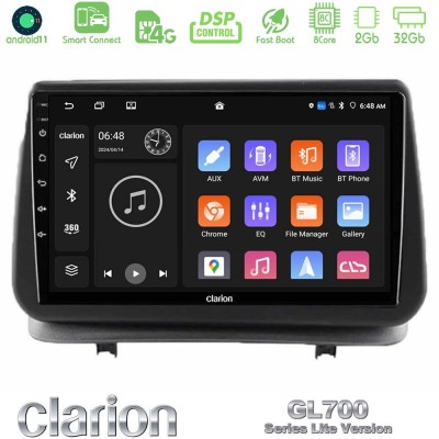 Clarion GL700 Lite Series 8Core Android11 2+32GB Renault Clio 2005-2012 Navigation Multimedia Tablet 9" Με Carplay & Android Aut