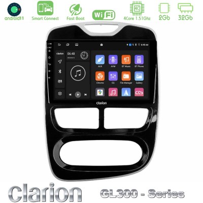 Clarion GL300 Series 4Core Android11 2+32GB Renault Clio 2012-2016 Navigation Multimedia Tablet 9" Με Carplay & Android Auto