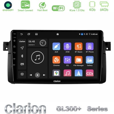 Clarion GL300+ Series 4Core Android11 4+64GB BMW E46 Navigation Multimedia Tablet 9"