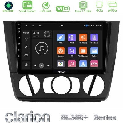 Clarion GL300+ Series 4Core Android11 4+64GB BMW 1Series E81/E82/E87/E88 (MANUAL A/C) Navigation Multimedia Tablet 9"