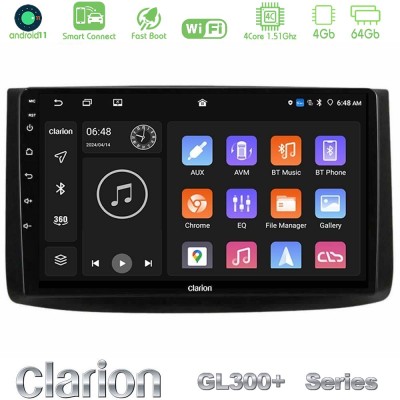 Clarion GL300+ Series 4Core Android11 4+64GB Chevrolet Aveo 2006-2010 Navigation Multimedia Tablet 9"