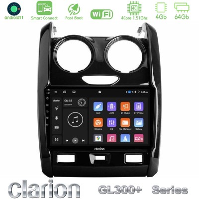 Clarion GL300+ Series 4Core Android11 4+64GB Dacia Duster 2014-2018 Navigation Multimedia Tablet 9"