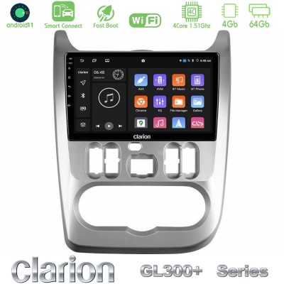 Clarion GL300+ Series 4Core Android11 4+64GB Dacia Duster/Sandero/Logan Navigation Multimedia Tablet 9"