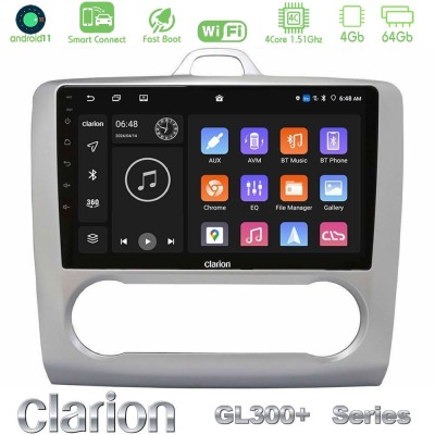 Clarion GL300+ Series 4Core Android11 4+64GB Ford Focus Auto AC Navigation Multimedia Tablet 9"
