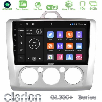 Clarion GL300+ Series 4Core Android11 4+64GB Ford Focus Manual AC Navigation Multimedia Tablet 9"