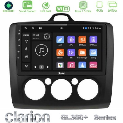 Clarion GL300+ Series 4Core Android11 4+64GB Ford Focus Manual AC Navigation Multimedia Tablet 9" (Μαύρο Χρώμα)