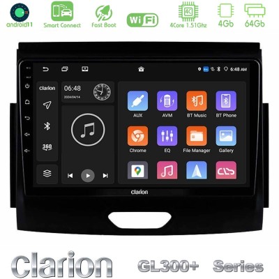 Clarion GL300+ Series 4Core Android11 4+64GB Ford Ranger 2017-2022 Navigation Multimedia Tablet 9"