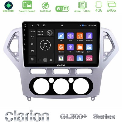 Clarion GL300+ Series 4Core Android11 4+64GB Ford Mondeo 2007-2010 Manual A/C Navigation Multimedia Tablet 10"