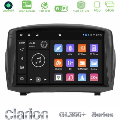 Clarion GL300+ Series 4Core Android11 4+64GB Ford Fiesta 2008-2012 Navigation Multimedia Tablet 9" (Oem Style)