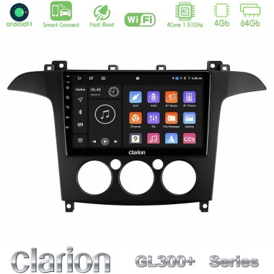 Clarion GL300+ Series 4Core Android11 4+64GB Ford S-Max 2006-2008 (manual A/C) Navigation Multimedia Tablet 9"