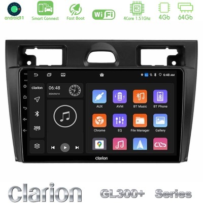 Clarion GL300+ Series 4Core Android11 4+64GB Ford Fiesta/Fusion Navigation Multimedia Tablet 9"