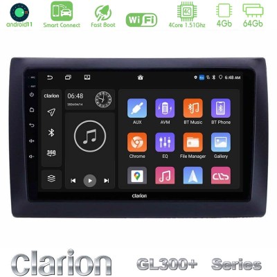 Clarion GL300+ Series 4Core Android11 4+64GB Fiat Stilo Navigation Multimedia Tablet 9"