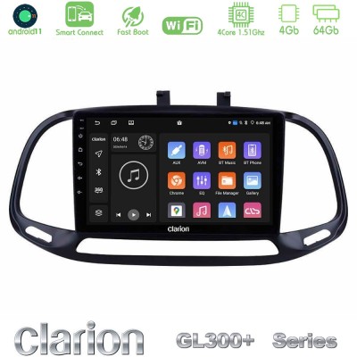 Clarion GL300+ Series 4Core Android11 4+64GB Fiat Doblo 2015-2022 Navigation Multimedia Tablet 9"