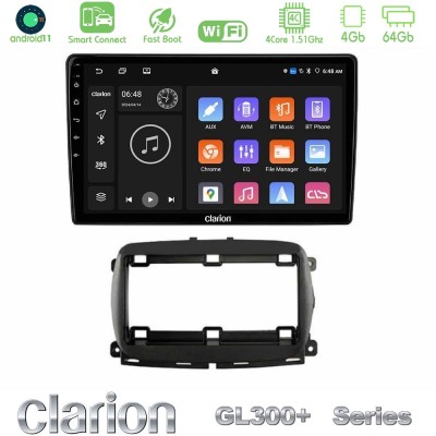 Clarion GL300+ Series 4Core Android11 4+64GB Fiat 500 2016 Navigation Multimedia Tablet 9"