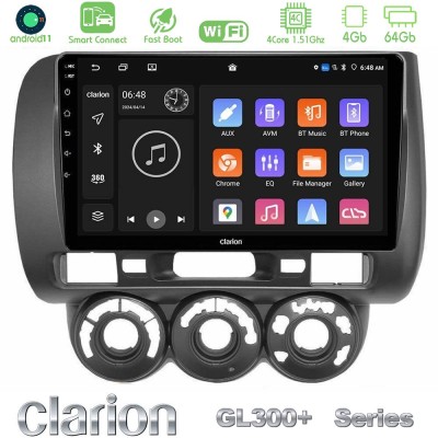 Clarion GL300+ Series 4Core Android11 4+64GB Honda Jazz 2002-2008 (Manual A/C) Navigation Multimedia Tablet 9"