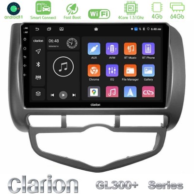 Clarion GL300+ Series 4Core Android11 4+64GB Honda Jazz 2002-2008 (Auto A/C) Navigation Multimedia Tablet 9"