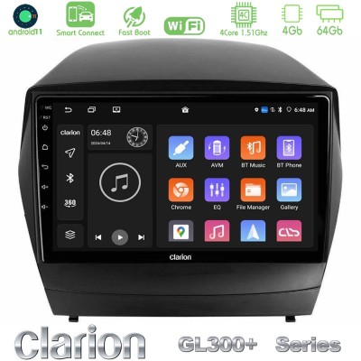 Clarion GL300+ Series 4Core Android11 4+64GB Hyundai IX35 Auto A/C Navigation Multimedia Tablet 9"