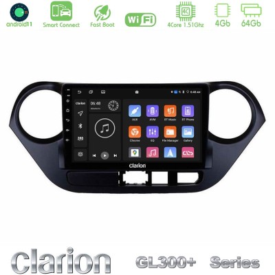 Clarion GL300+ Series 4Core Android11 4+64GB Hyundai i10 2014-2020 Navigation Multimedia Tablet 9"