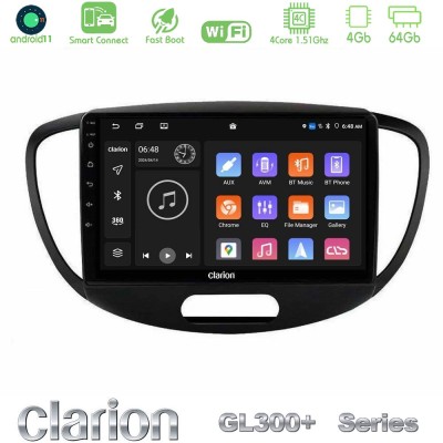 Clarion GL300+ Series 4Core Android11 4+64GB Hyundai i10 2008-2014 Navigation Multimedia Tablet 9"