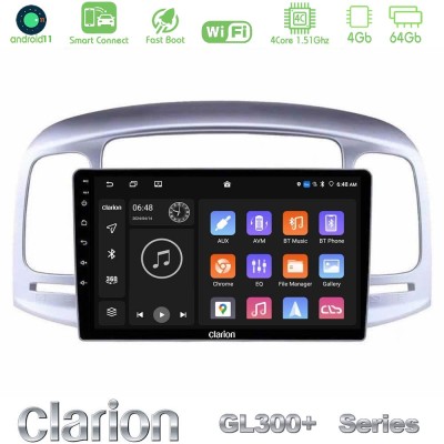Clarion GL300+ Series 4Core Android11 4+64GB Hyundai Accent 2006-2011 Navigation Multimedia Tablet 9"