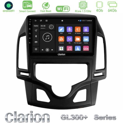 Clarion GL300+ Series 4Core Android11 4+64GB Hyundai i30 2007-2012 Auto A/C Navigation Multimedia Tablet 9"