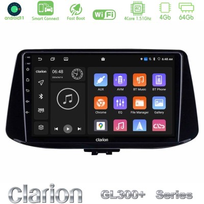 Clarion GL300+ Series 4Core Android11 4+64GB Hyundai i30 Navigation Multimedia Tablet 9"