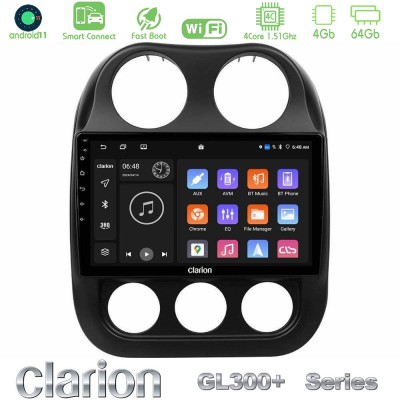 Clarion GL300+ Series 4Core Android11 4+64GB Jeep Compass 2012-2016 Navigation Multimedia Tablet 10"