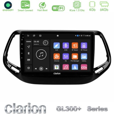 Clarion GL300+ Series 4Core Android11 4+64GB Jeep Compass 2017 Navigation Multimedia Tablet 10"