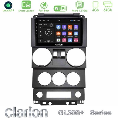 Clarion GL300+ Series 4Core Android11 4+64GB Jeep Wrangler 2Door 2008-2010 Navigation Multimedia Tablet 9"