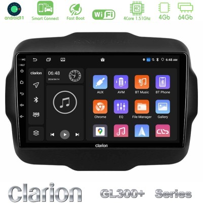 Clarion GL300+ Series 4Core Android11 4+64GB Jeep Renegade 2015-2019 Navigation Multimedia Tablet 9"