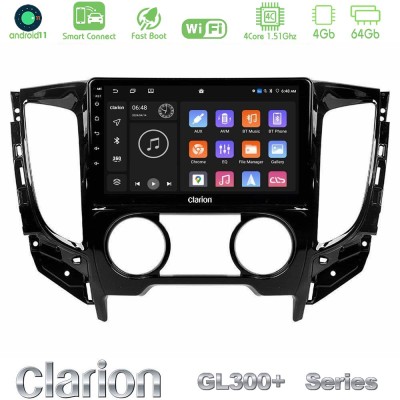 Clarion GL300+ Series 4Core Android11 4+64GB Mitsubishi L200 2016- amp Fiat Fullback (Manual A/C) Navigation Multimedia Tablet 9