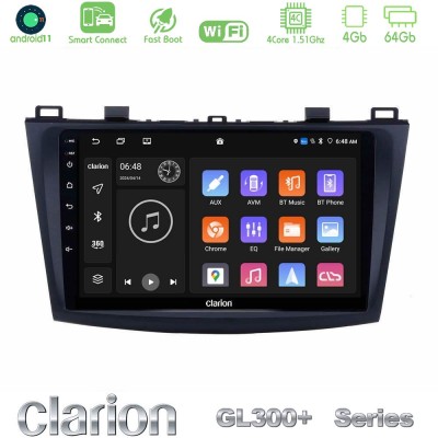 Clarion GL300+ Series 4Core Android11 4+64GB Mazda 3 2009-2014 Navigation Multimedia Tablet 9"