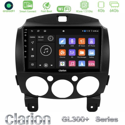 Clarion GL300+ Series 4Core Android11 4+64GB Mazda 2 2008-2014 Navigation Multimedia Tablet 9"