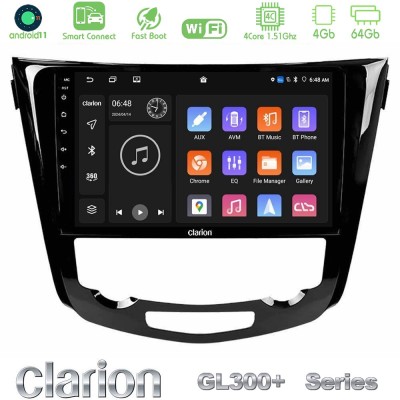 Clarion GL300+ Series 4Core Android11 4+64GB Nissan Qashqai J11 (AUTO A/C) Navigation Multimedia Tablet 10"