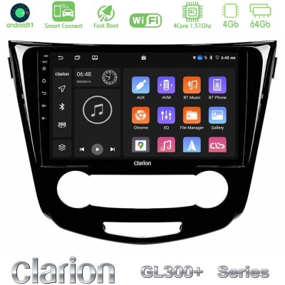 Clarion GL300+ Series 4Core Android11 4+64GB Nissan Qashqai J11 (Manual A/C) Navigation Multimedia Tablet 10"