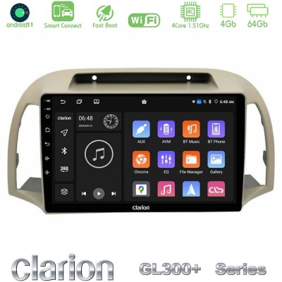 Clarion GL300+ Series 4Core Android11 4+64GB Nissan Micra K12 2002-2010 Navigation Multimedia Tablet 9"