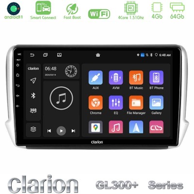 Clarion GL300+ Series 4Core Android11 4+64GB Peugeot 208/2008 Navigation Multimedia Tablet 10"