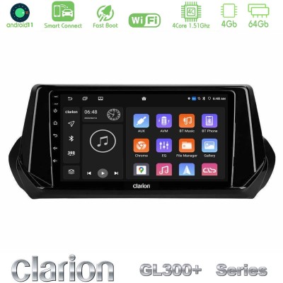 Clarion GL300+ Series 4Core Android11 4+64GB Peugeot 208 2019-2023 Navigation Multimedia Tablet 9"