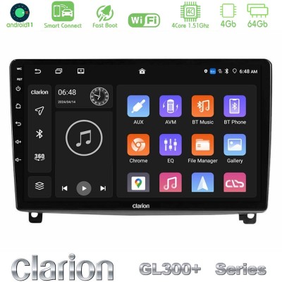 Clarion GL300+ Series 4Core Android11 4+64GB Peugeot 407 Navigation Multimedia Tablet 9"